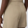 Short en satin de coton stretch, kaki