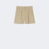 Short en satin de coton stretch, kaki
