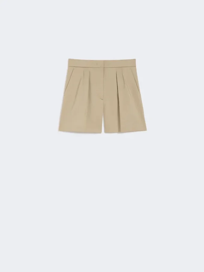 Short en satin de coton stretch, kaki