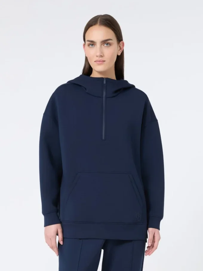 Sweat-shirt long en jersey scuba, bleu marine Sweat-shirt long en jersey scuba, bleu marine