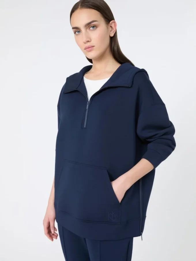 Sweat-shirt long en jersey scuba, bleu marine Sweat-shirt long en jersey scuba, bleu marine