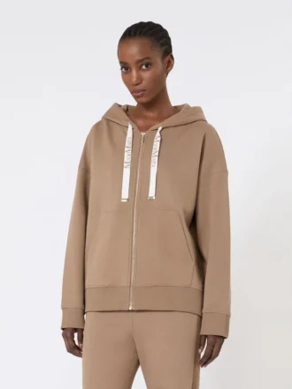 Sweat-shirt technique zippé en jersey, couleur camel