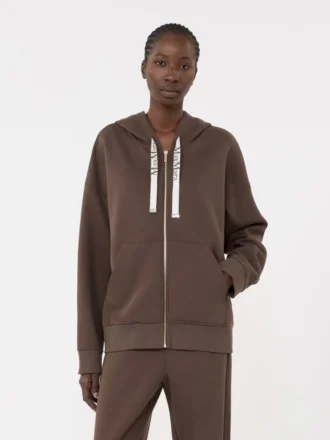 Sweat-shirt technique zippé en jersey, couleur chocolat