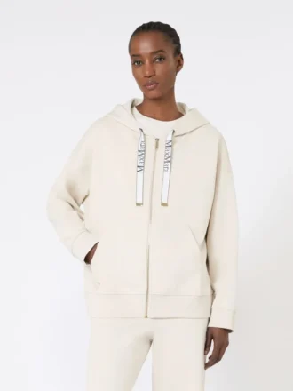 Sweat-shirt technique zippé en jersey, écru Sweat-shirt technique zippé en jersey, écru