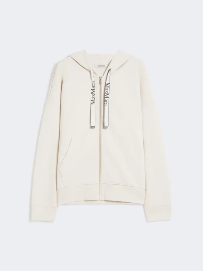 Sweat-shirt technique zippé en jersey, écru Sweat-shirt technique zippé en jersey, écru