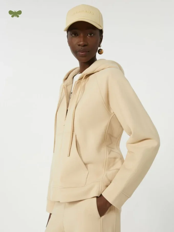 Sweat-shirt zippé en coton, couleur sable Sweat-shirt zippé en coton, couleur sable