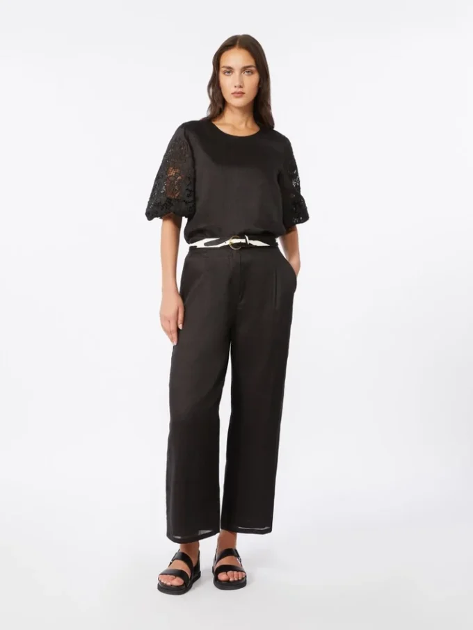 T-shirt en gaze de ramie et broderie anglaise, noir T-shirt en gaze de ramie et broderie anglaise, noir