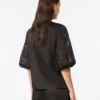 T-shirt en gaze de ramie et broderie anglaise, noir T-shirt en gaze de ramie et broderie anglaise, noir