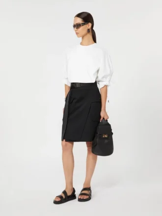Jupe portefeuille en coton stretch, noire