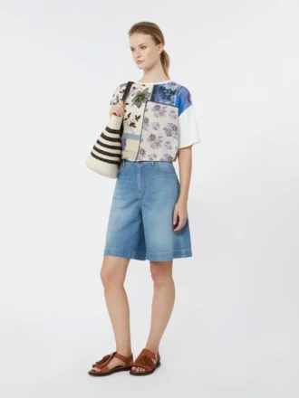 T-shirt en jersey de coton stretch et soie imprimée, multicolore