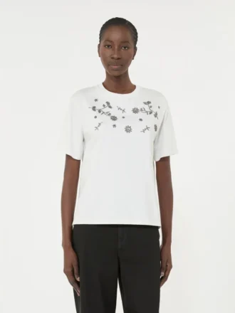 T-shirt en jersey orné d&rsquo;imprimés et de broderies, blanc
