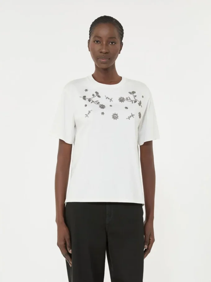T-shirt en jersey orné d&rsquo;imprimés et de broderies, blanc