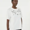 T-shirt en jersey orné d&rsquo;imprimés et de broderies, blanc