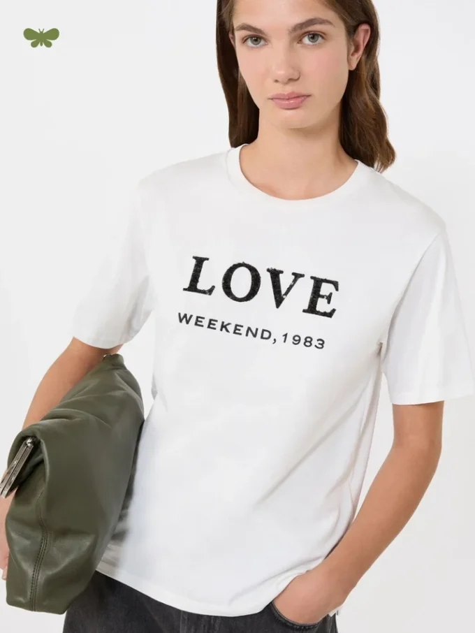 T-shirt en jersey orné d&rsquo;imprimés et de broderies, blanc