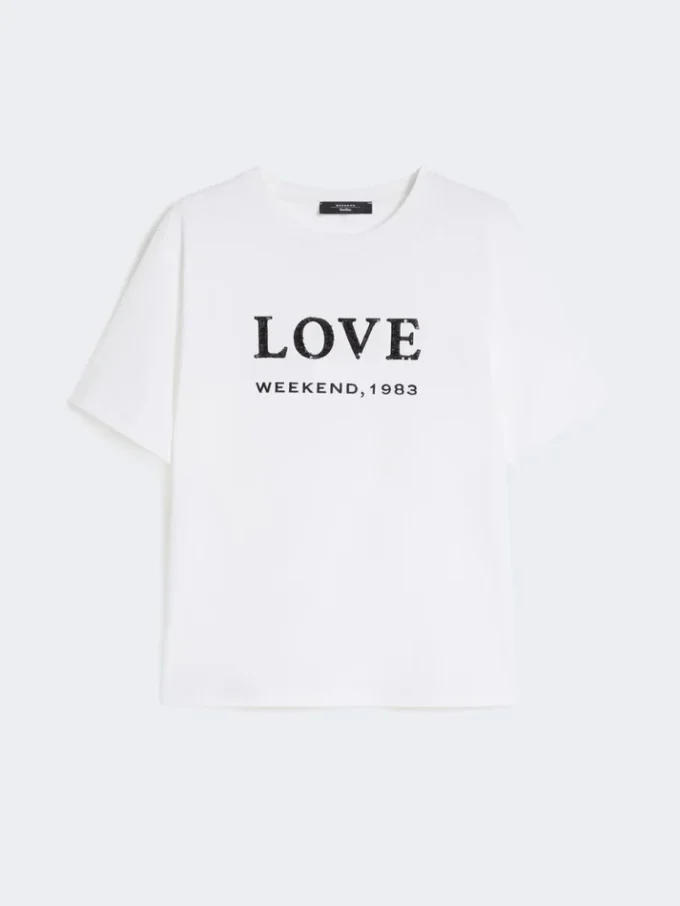 T-shirt en jersey orné d&rsquo;imprimés et de broderies, blanc