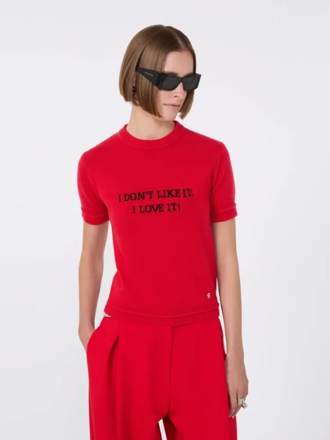 T-shirt en maille de laine et cachemire, rouge T-shirt en maille de laine et cachemire, rouge