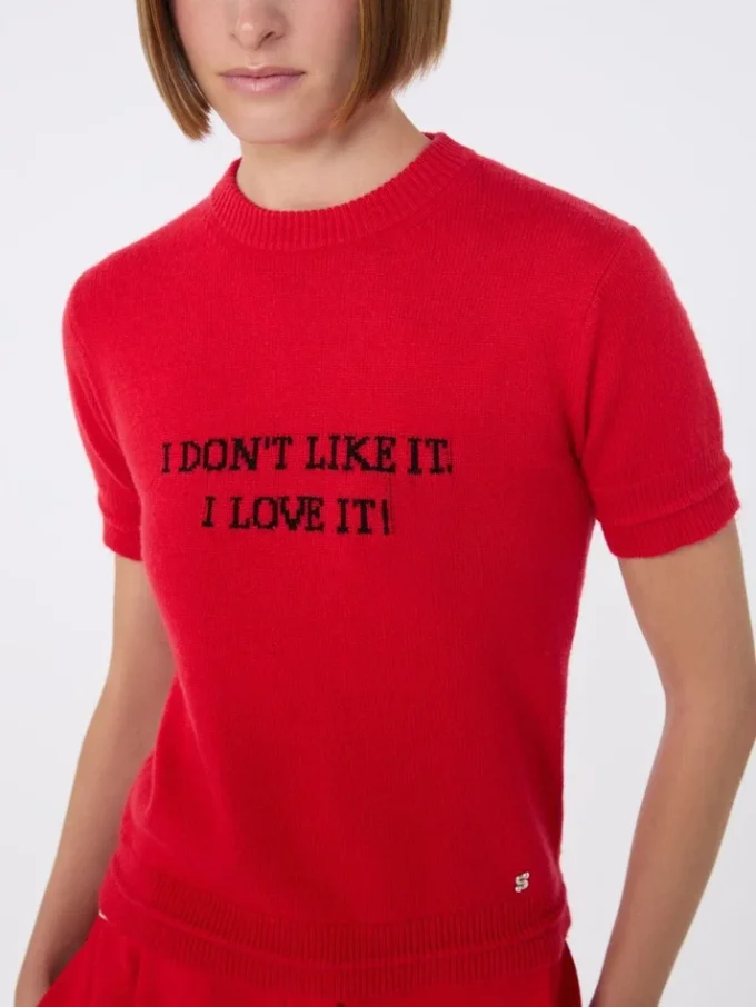 T-shirt en maille de laine et cachemire, rouge T-shirt en maille de laine et cachemire, rouge