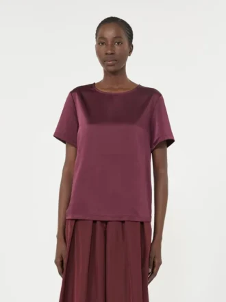 T-shirt en satin et jersey, bordeaux