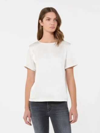 T-shirt en satin et jersey, écru