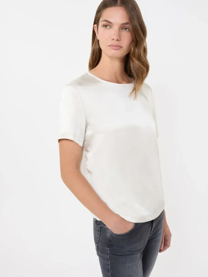 T-shirt en satin et jersey, écru T-shirt en satin et jersey, écru