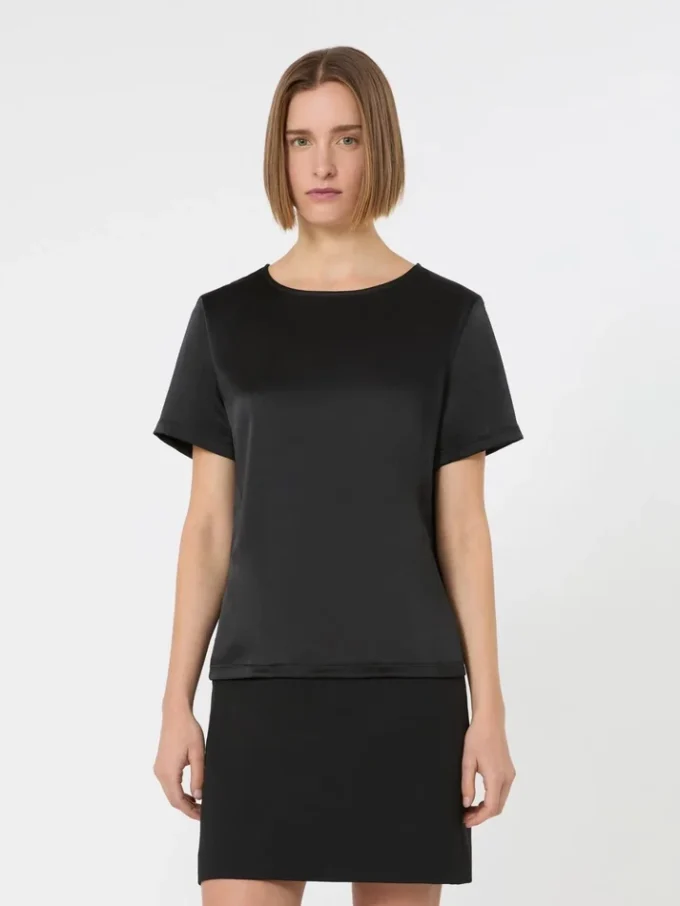 T-shirt en satin et jersey, noir T-shirt en satin et jersey, noir