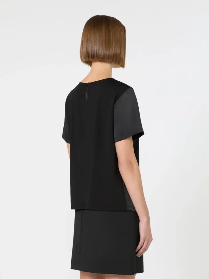 T-shirt en satin et jersey, noir T-shirt en satin et jersey, noir