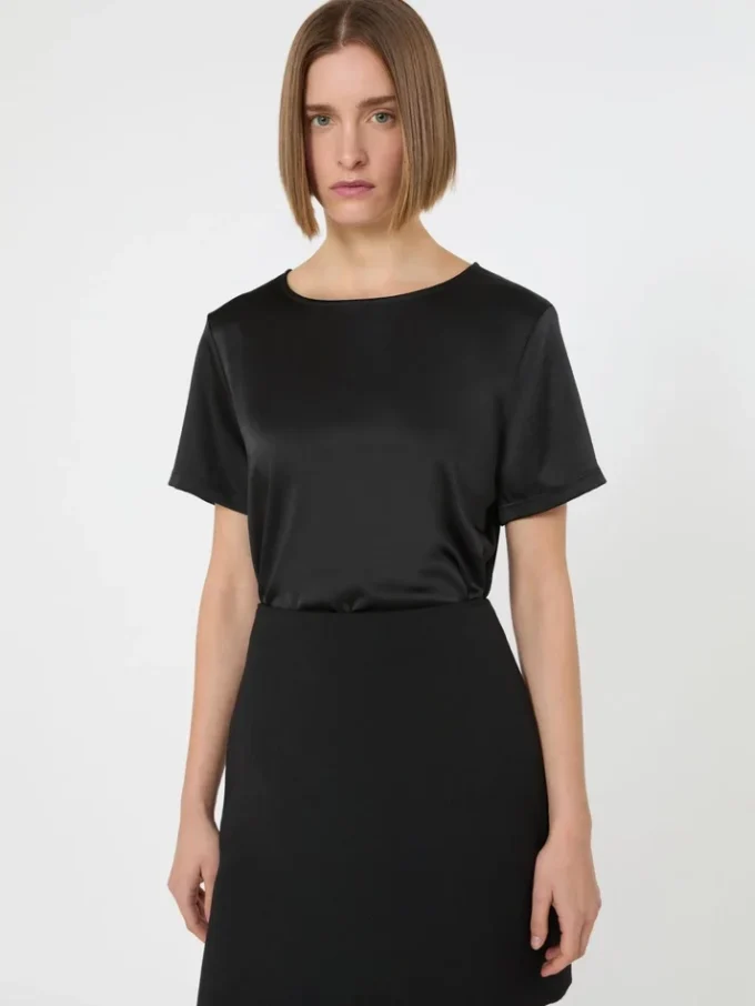 T-shirt en satin et jersey, noir T-shirt en satin et jersey, noir