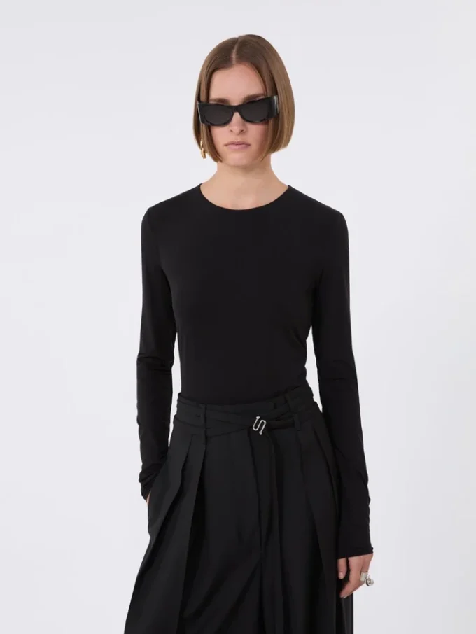 T-shirt moulant en jersey, noir