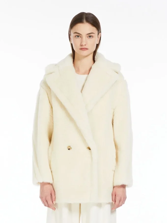 Teddy Bear Icon Coat en alpaga et laine, blanc