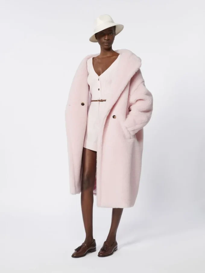Short en toile de laine, mohair et soie, beige-rose