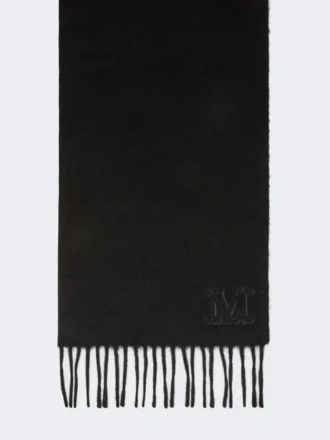 Étole camel brodée d&rsquo;un monogramme, noir