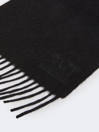 Étole camel brodée d&rsquo;un monogramme, noir