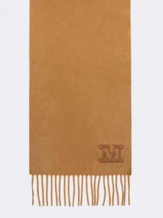 Étole en cachemire brodée d&rsquo;un monogramme, couleur tabac