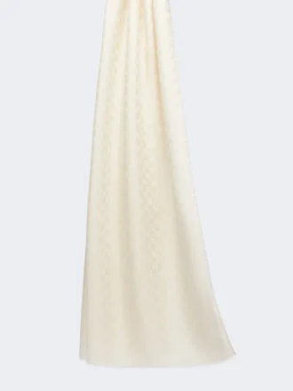 Étole en jacquard de laine, coton et soie, ivoire