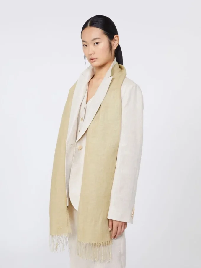 Étole en lin à franges, beige Étole en lin à franges, beige