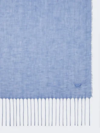 Étole en lin à franges, bleu clair