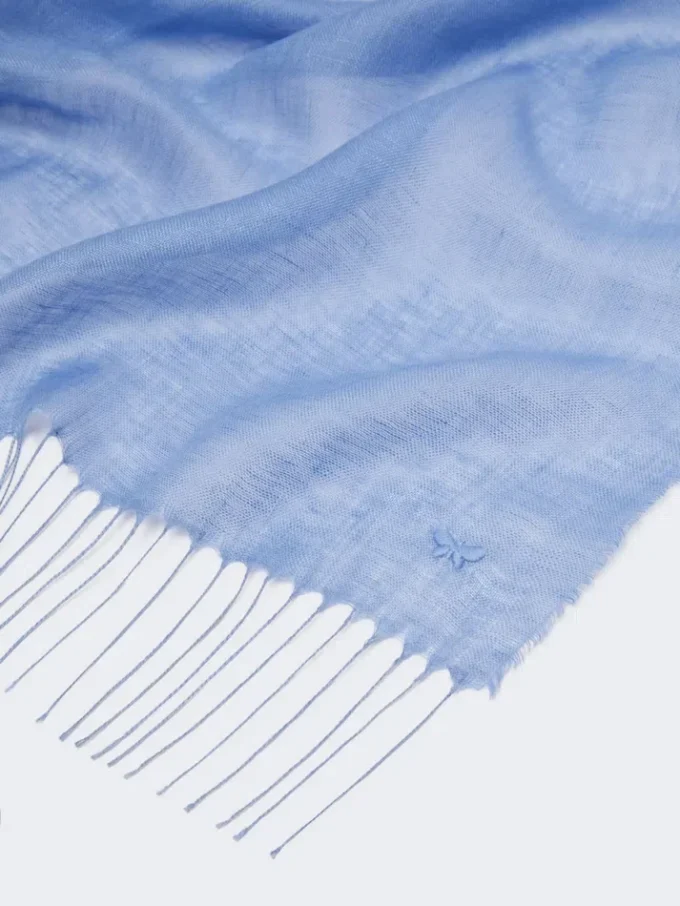 Étole en lin à franges, bleu clair Étole en lin à franges, bleu clair