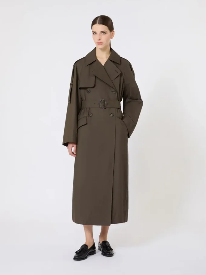 Trench-coat ample en sergé déperlant, vert Trench-coat ample en sergé déperlant, vert