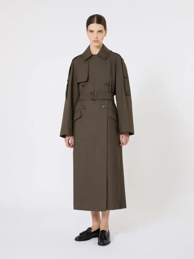 Trench-coat ample en sergé déperlant, vert Trench-coat ample en sergé déperlant, vert