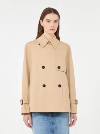 Trench-coat court en gabardine déperlante, beige