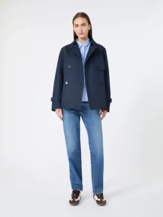 Trench-coat court en gabardine déperlante, bleu marine