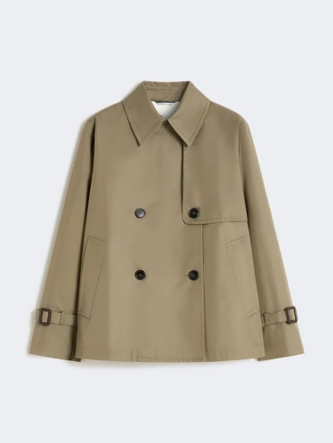 Trench-coat court en gabardine déperlante, couleur boue Trench-coat court en gabardine déperlante, couleur boue