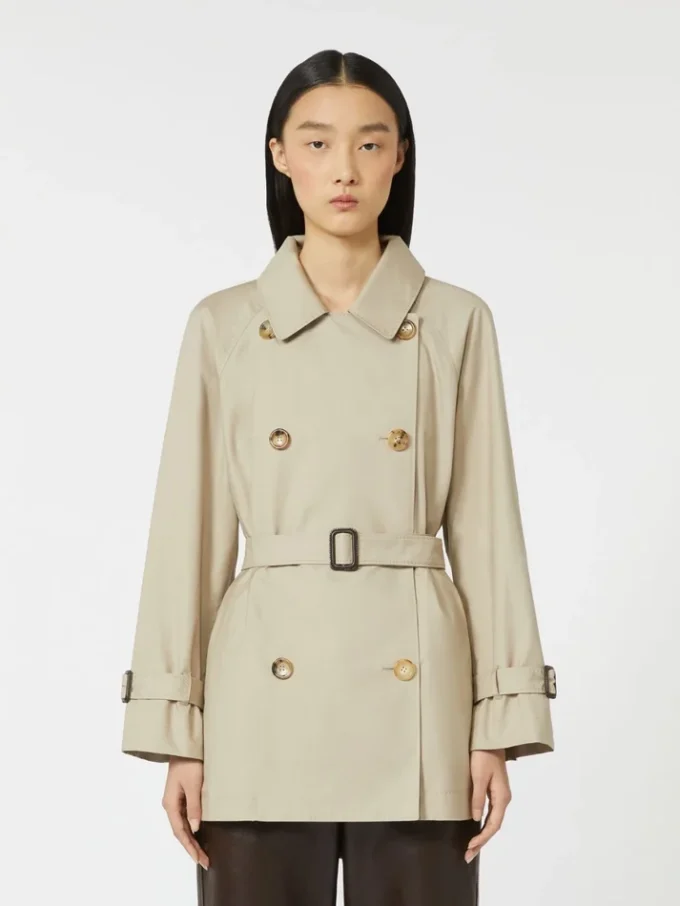 Trench-coat court en sergé déperlant, couleur sable