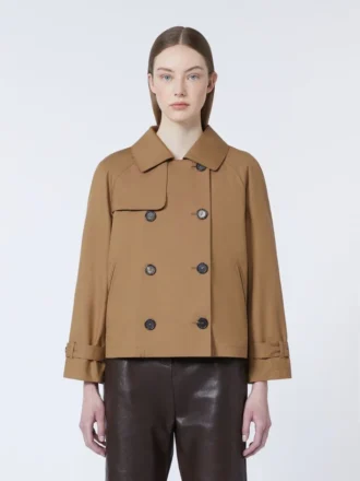 Trench-coat court en sergé déperlant, marron
