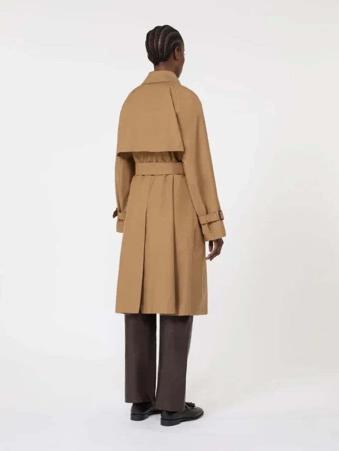 Trench-coat en coton mélangé déperlant, marron