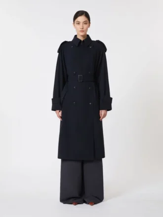 Trench-coat en gabardine de laine déperlante, bleu outremer Trench-coat en gabardine de laine déperlante, bleu outremer