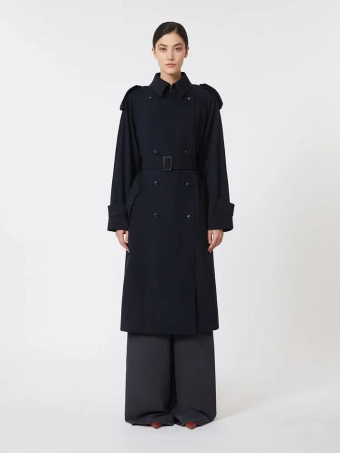 Trench-coat en gabardine de laine déperlante, bleu outremer Trench-coat en gabardine de laine déperlante, bleu outremer