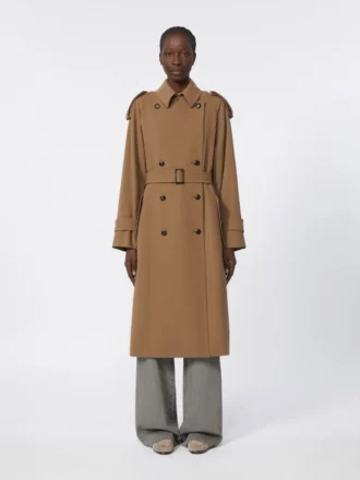 Trench-coat en gabardine de laine déperlante, marron Trench-coat en gabardine de laine déperlante, marron