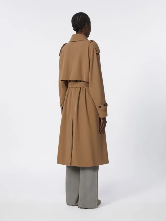 Trench-coat en gabardine de laine déperlante, marron
