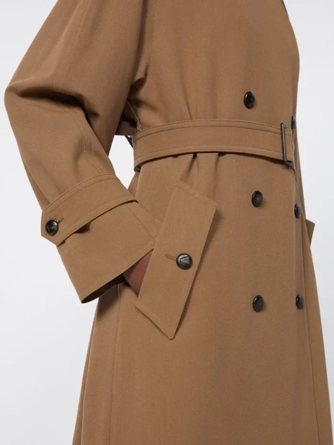 Trench-coat en gabardine de laine déperlante, marron